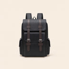 Black leather backpack, front view