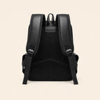 Black leather backpack, padded back panel and shoulder straps