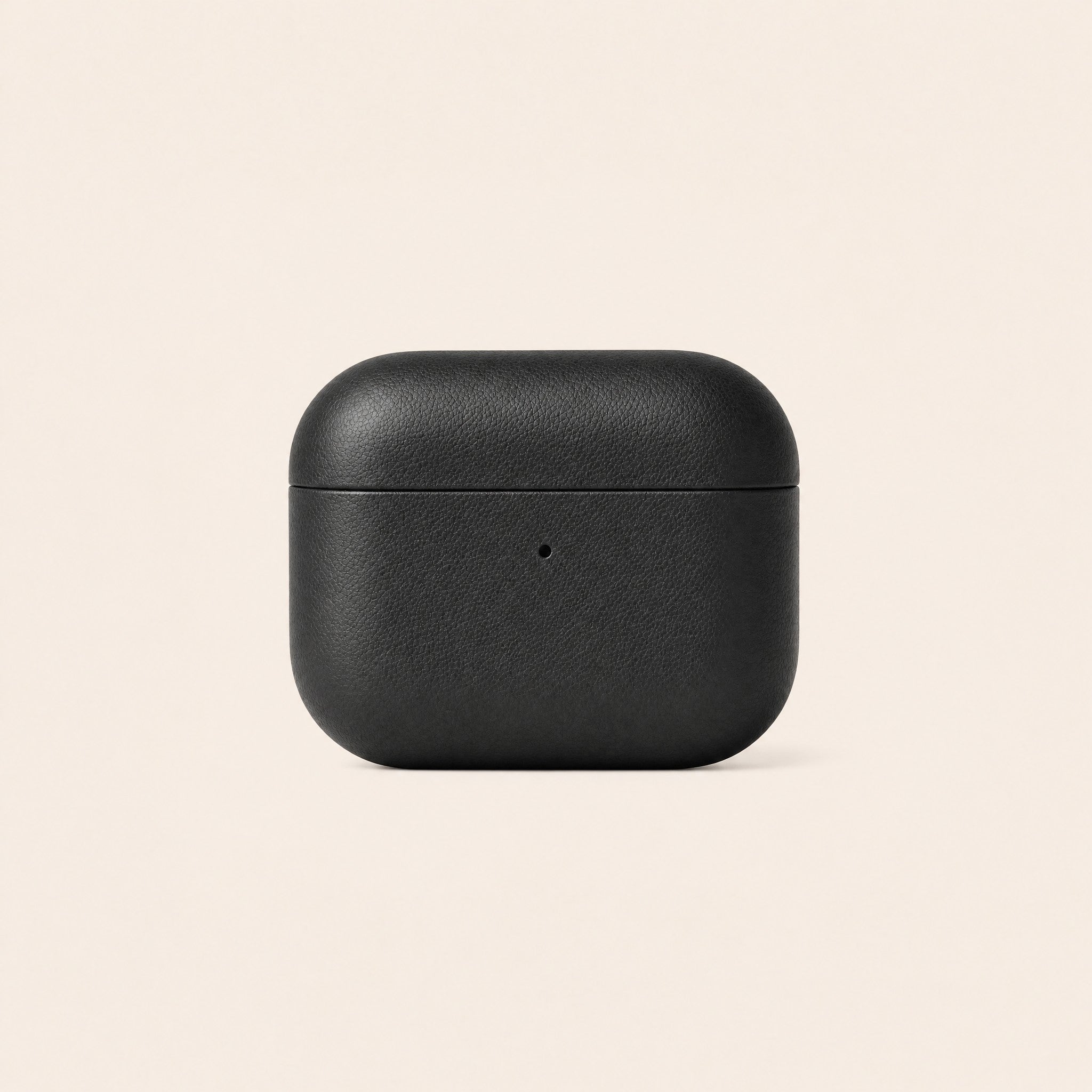 Black leather earbud case, front view
