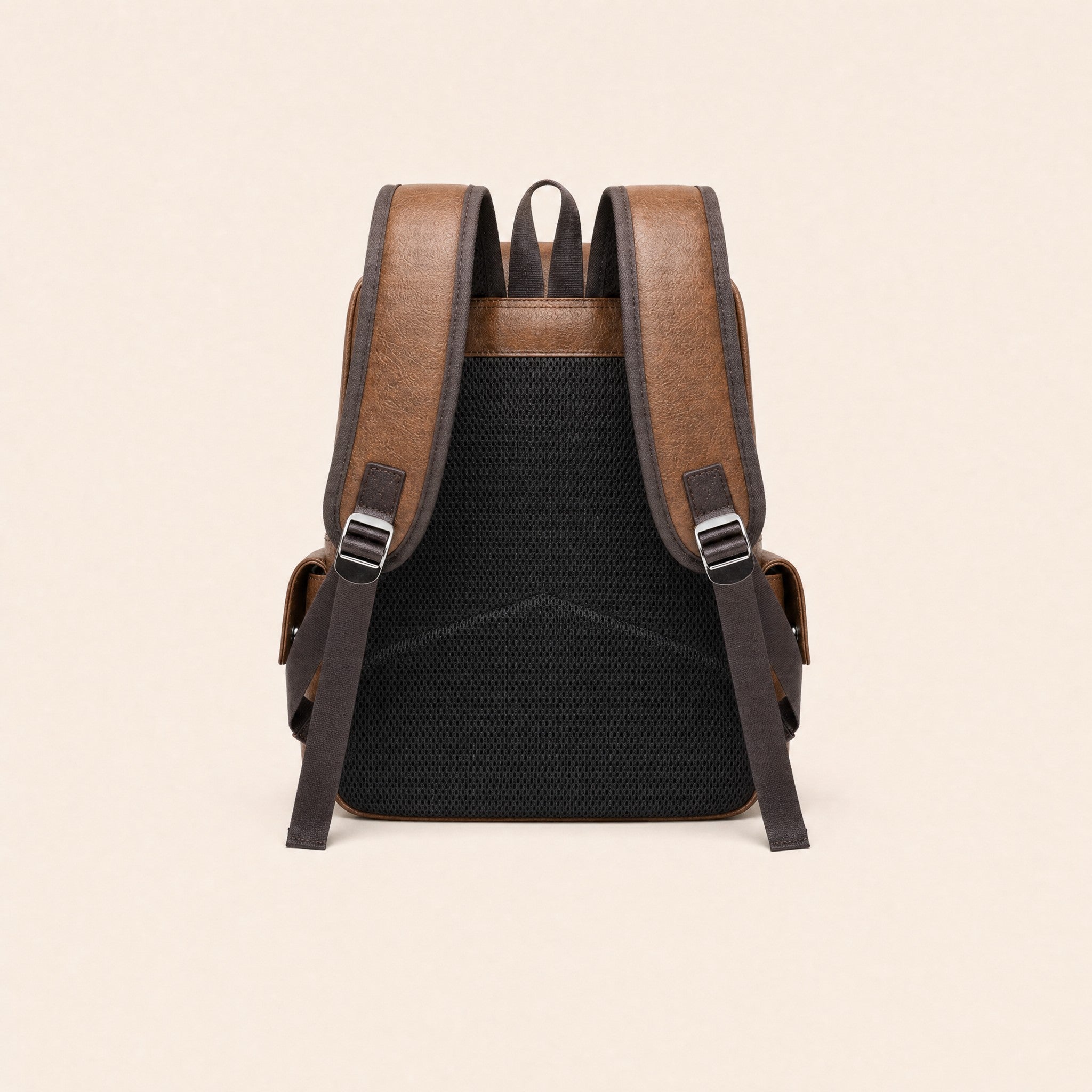 Light brown leather backpack, padded back panel and shoulder straps