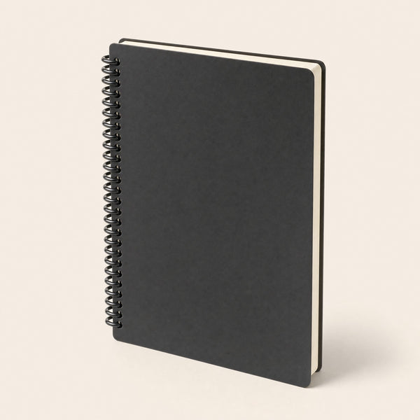 Spiral notebook, three-quarter view